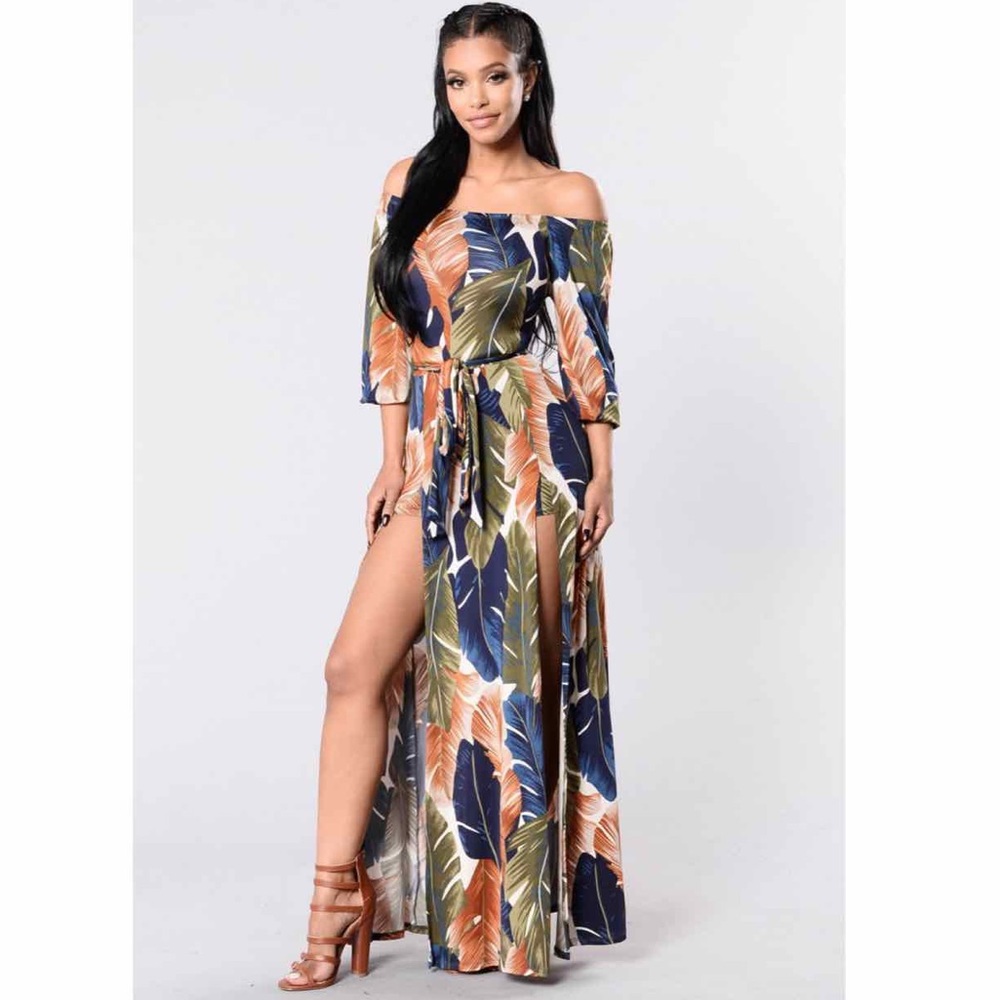 Fashion Nova Night Moves Dress Olive/Navy